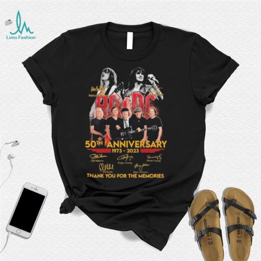 Malcolm Young And Bon Scott Ac Dc 50th Anniversary 1973 2023 Thank You For The Memories Signatures T shirt