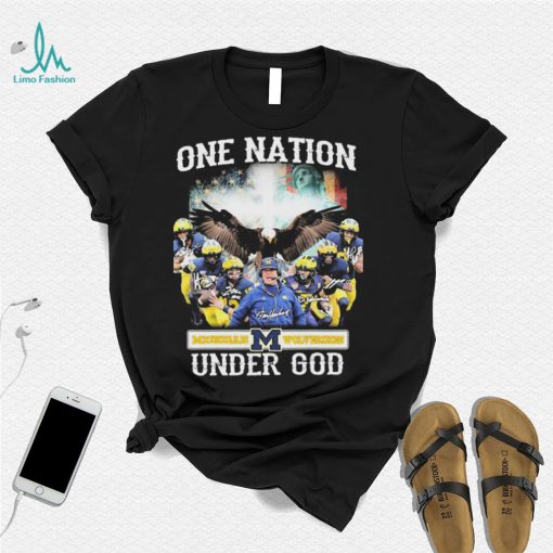 Michigan Football One Nation Under God American Flag Signatures Shirt