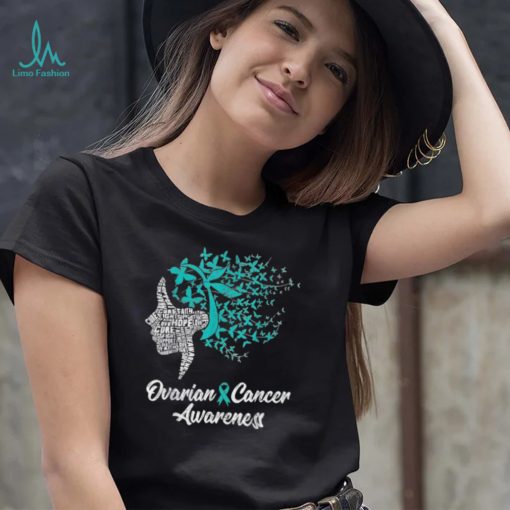 Ovarian Cancer Awareness Butterfly Teal Ribbon T Shirt
