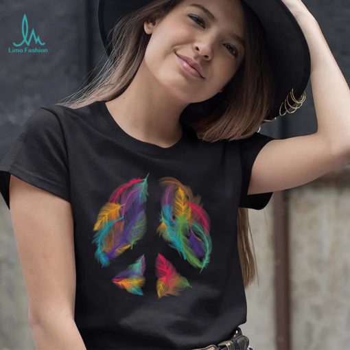 Peace Sign Colorful Feathers Hippie Peace Symbol Retro T Shirt