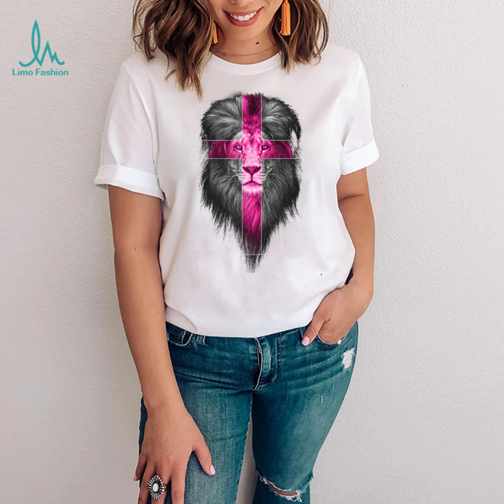 Pink Lion Faith Ribbon Breast Cancer Awareness Support Squad T Shirt