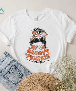 Retro Groovy Pumpkin Nana Messy Bun Women Mother's Day Gifts T Shirt