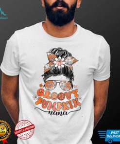 Retro Groovy Pumpkin Nana Messy Bun Women Mother's Day Gifts T Shirt