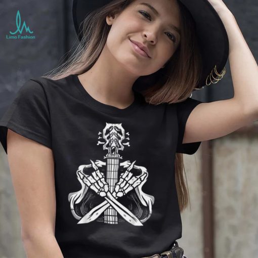 Rock On Guitar Neck   With A Sweet Rock & Roll Skeleton Hand T Shirt