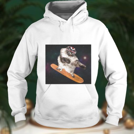 Skateboarder cat in space shirt