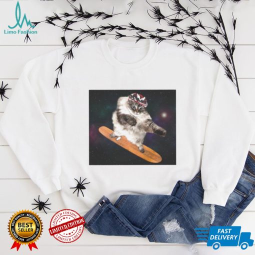 Skateboarder cat in space shirt