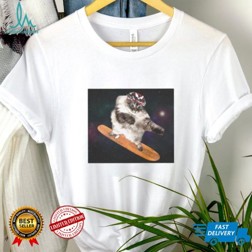 Skateboarder cat in space shirt