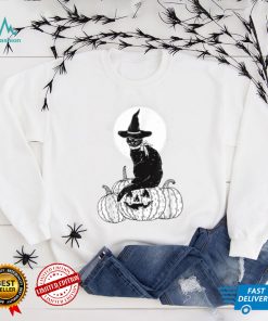 Vintage Scary Halloween Black Cat Costume Witch Hat Moon T Shirt