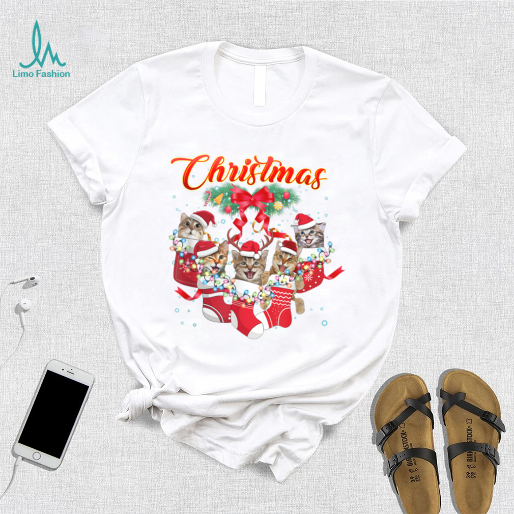 Xmas Cats   Cute Cats in Christmas Stocking T Shirt