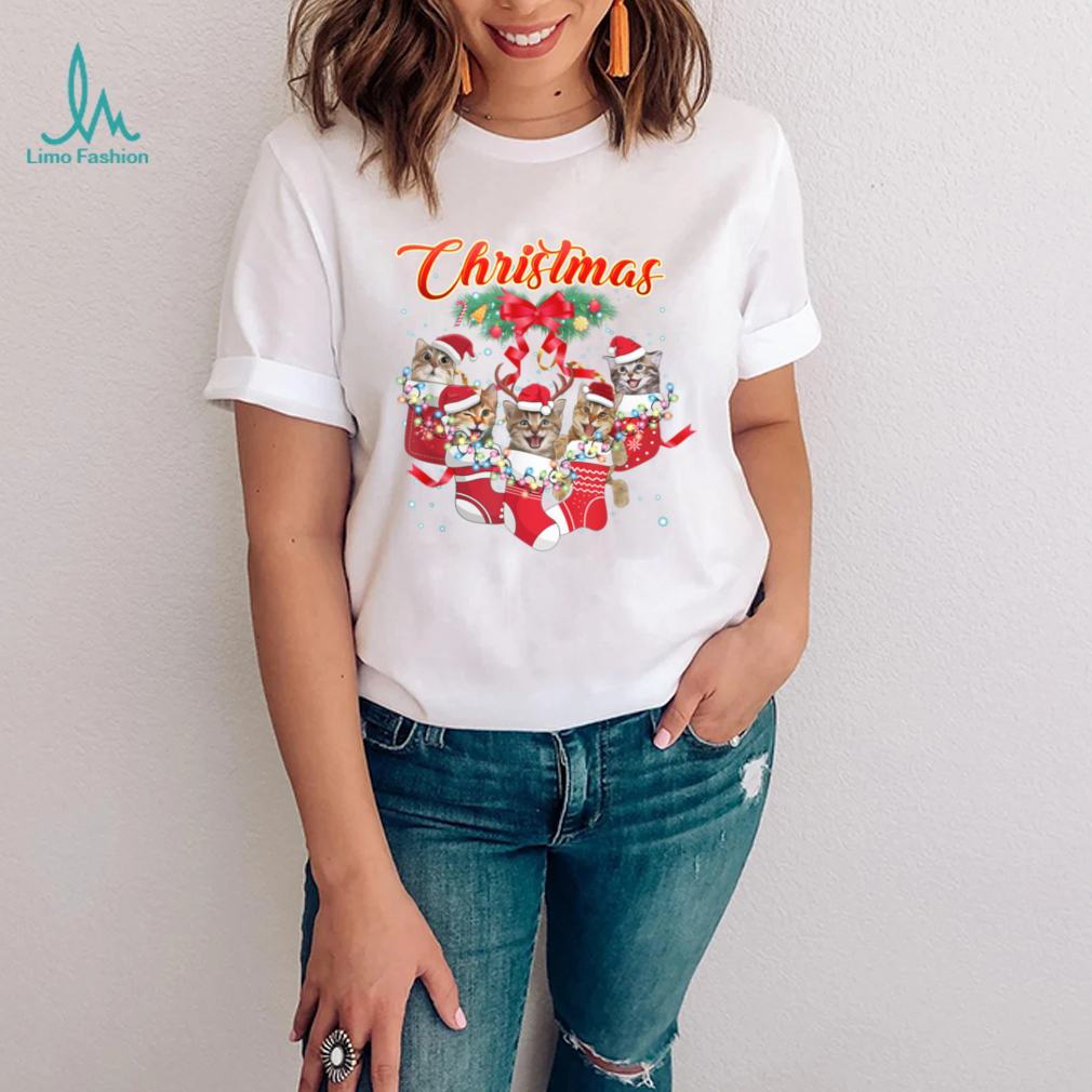 Xmas Cats   Cute Cats in Christmas Stocking T Shirt