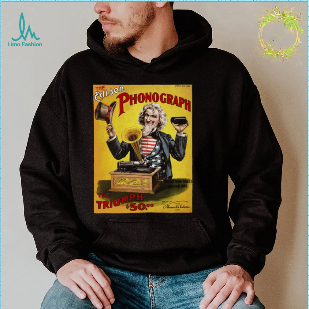 Edison Phonograph Vintage Uncle Sam Us Advertising Print Unisex T Shirt Edison Phonograph Vintage Uncle Sam Us Advertising Print Unisex T Shirt