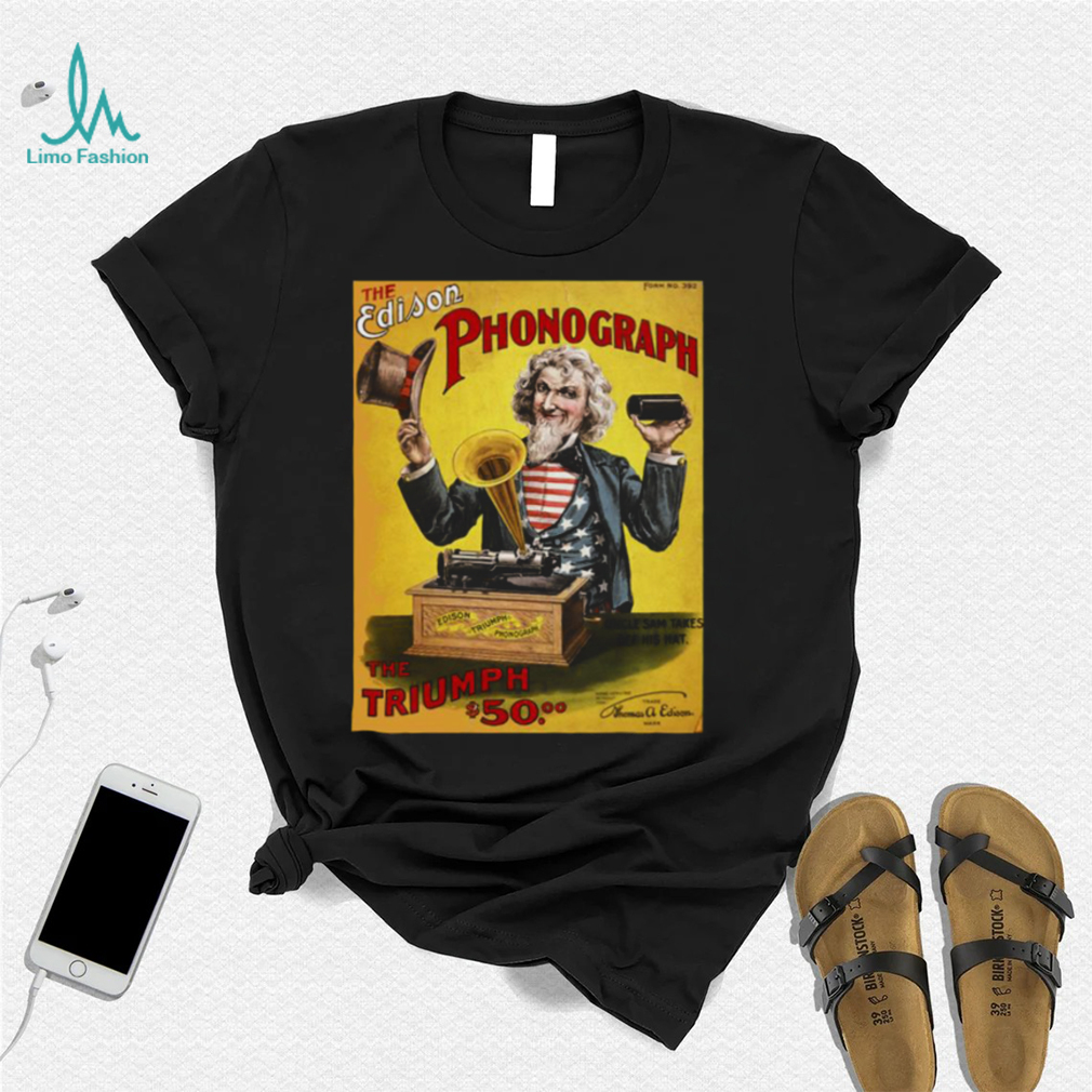 Edison Phonograph Vintage Uncle Sam Us Advertising Print Unisex T Shirt Edison Phonograph Vintage Uncle Sam Us Advertising Print Unisex T Shirt