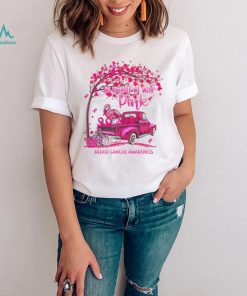 In October We Wear Pink Ribbon Truck Flamingo Breast Cancer T Shirt