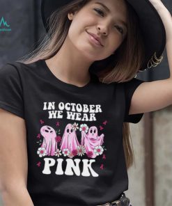 In October We Wear Pink Shirt, Halloween Cancer Awareness Shirt, Cute Ghost Shirt