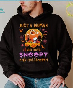 Just A Woman Who Loves Snoopy And Charlie Halloween Shirt