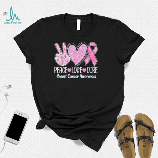 Peace Love Cure Pink Ribbon Breast Cancer Awareness Shirt