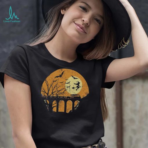 Railroad Witch On Broom Moon Halloween Shirt