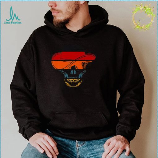 Skeleton Face Hat Retro Sunset Halloween Shirt