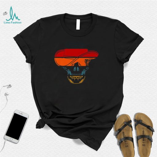 Skeleton Face Hat Retro Sunset Halloween Shirt