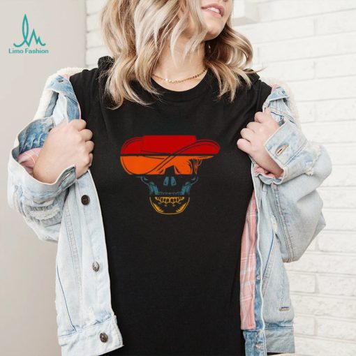 Skeleton Face Hat Retro Sunset Halloween Shirt