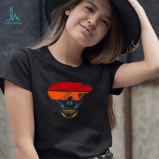 Skeleton Face Hat Retro Sunset Halloween Shirt