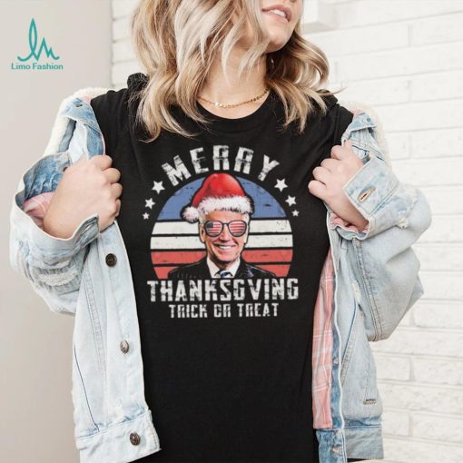 Funny Joe Biden Merry Thanksgiving USA Flag Anti Biden T Shirt
