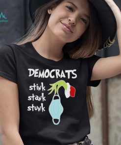 Grinch Hand Holding Mask Democrats Stink Stank Stunk Christmas shirt