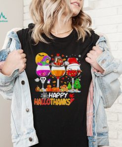 Happy Hallothanksmas wine Halloween Christmas Thanksgiving 2022 shirt