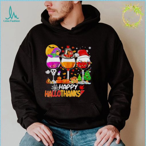Happy Hallothanksmas wine Halloween Christmas Thanksgiving 2022 shirt