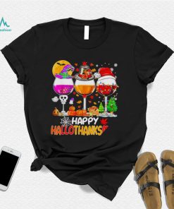 Happy Hallothanksmas wine Halloween Christmas Thanksgiving 2022 shirt