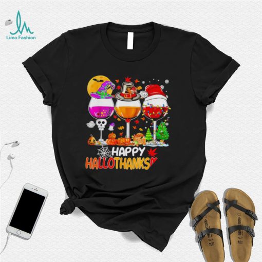 Happy Hallothanksmas wine Halloween Christmas Thanksgiving 2022 shirt