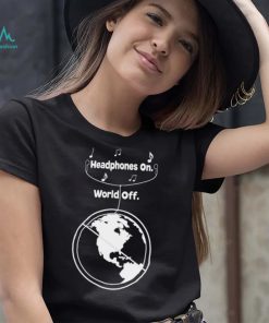 Headphones on World Off Earth shirt