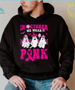 In October We Wear Pink Ghosts and Groovy Breast Cancer T Shirt