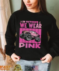 Kids In October We Wear Pink Breast Cancer Monster Truck T Shirt