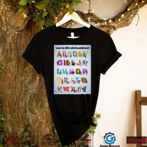 Learn the abcs with characters of dream works jr shirt