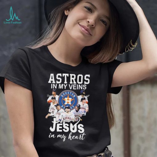 Official Houston Astros team in my veins Jesus in my heart signatures shirt