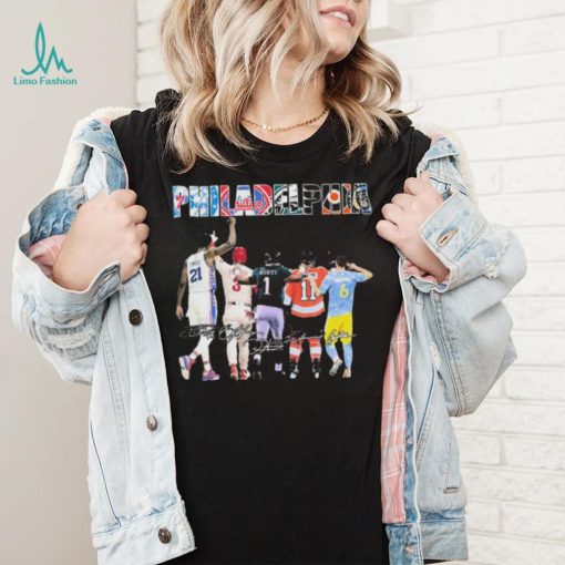 Philadelphia Sports Team Joel Embiid Bryce Harper Jalen Hurts And Travis Konecny Signatures Shirt