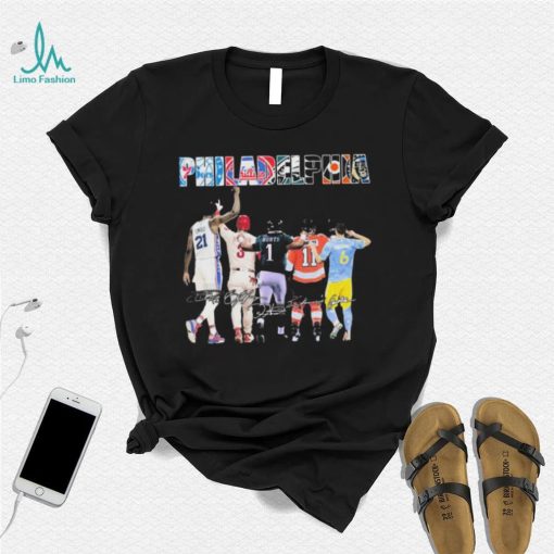 Philadelphia Sports Team Joel Embiid Bryce Harper Jalen Hurts And Travis Konecny Signatures Shirt