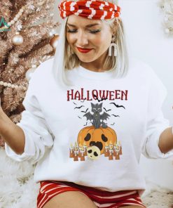 Scary pumpkin and vampire bat cat halloween trick or treat shirt3