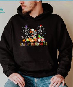 Skeleton dancing Happy Hallothanksmas Halloween with Xmas 2022 shirt