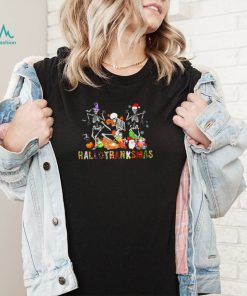 Skeleton dancing Happy Hallothanksmas Halloween with Xmas 2022 shirt