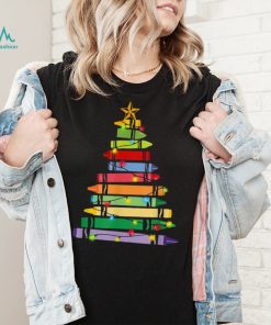 Teacher Christmas Crayon Tree Light Student New Design T Shirt