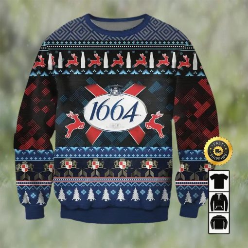 1664 Blanc Beer Ugly Christmas Sweater, Faux Wool Sweater, International Beer Day, Gifts For Beer Lovers, Best Christmas Gifts For 2022, Merry Christmas – Prinvity