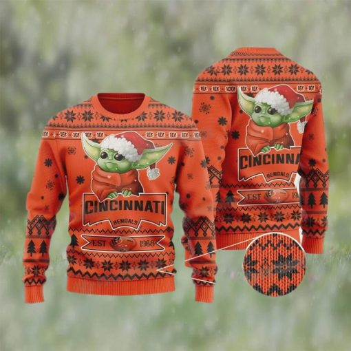 Baby Yoda Cincinnati Football Est 1968 Ugly Christmas Sweater Bengals Gifts