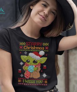 Baby Yoda Starry Christmas I wish you ugly Xmas 2022 shirt