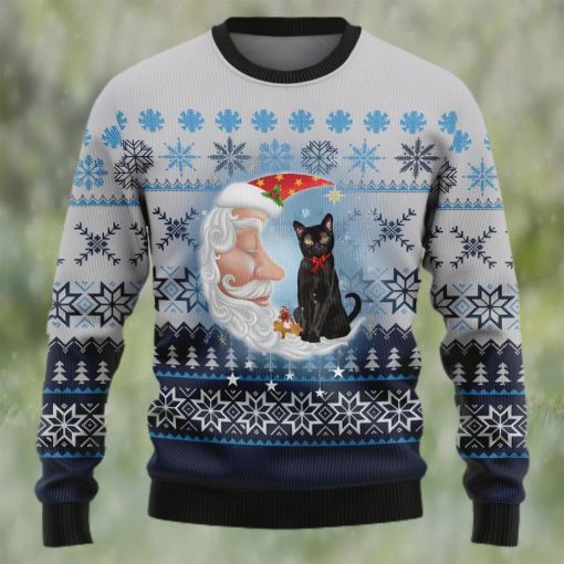 Back Cat Love Santa Moon Ugly Christmas Sweater