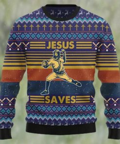 Baseball Jesus Save Ugly Christmas Sweater