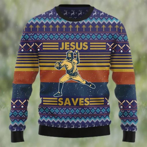 Baseball Jesus Save Ugly Christmas Sweater