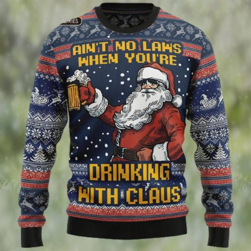 Beer Lover Ugly Christmas Sweater, Ain’t No Laws When You’re Drinking With Claus