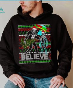 Bigfoot UFO Alien Believe Christmas ugly shirt